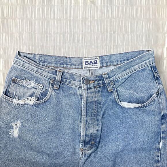 Vintage BAB High-Waisted Distressed Mom Jeans Light Wash Blue - Size Medium - Picture 3 of 3